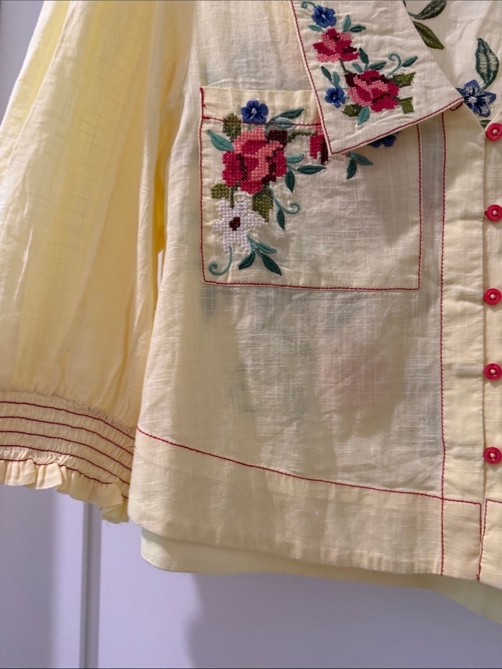 Free People Yellow Embroidered Floral Crop Blouse(bw) - Picture 5 of 8